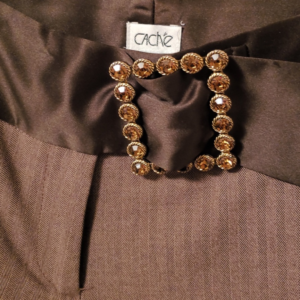 Cache Pants Size 2 With Satin & Rhinestone Belt 2 - image 2